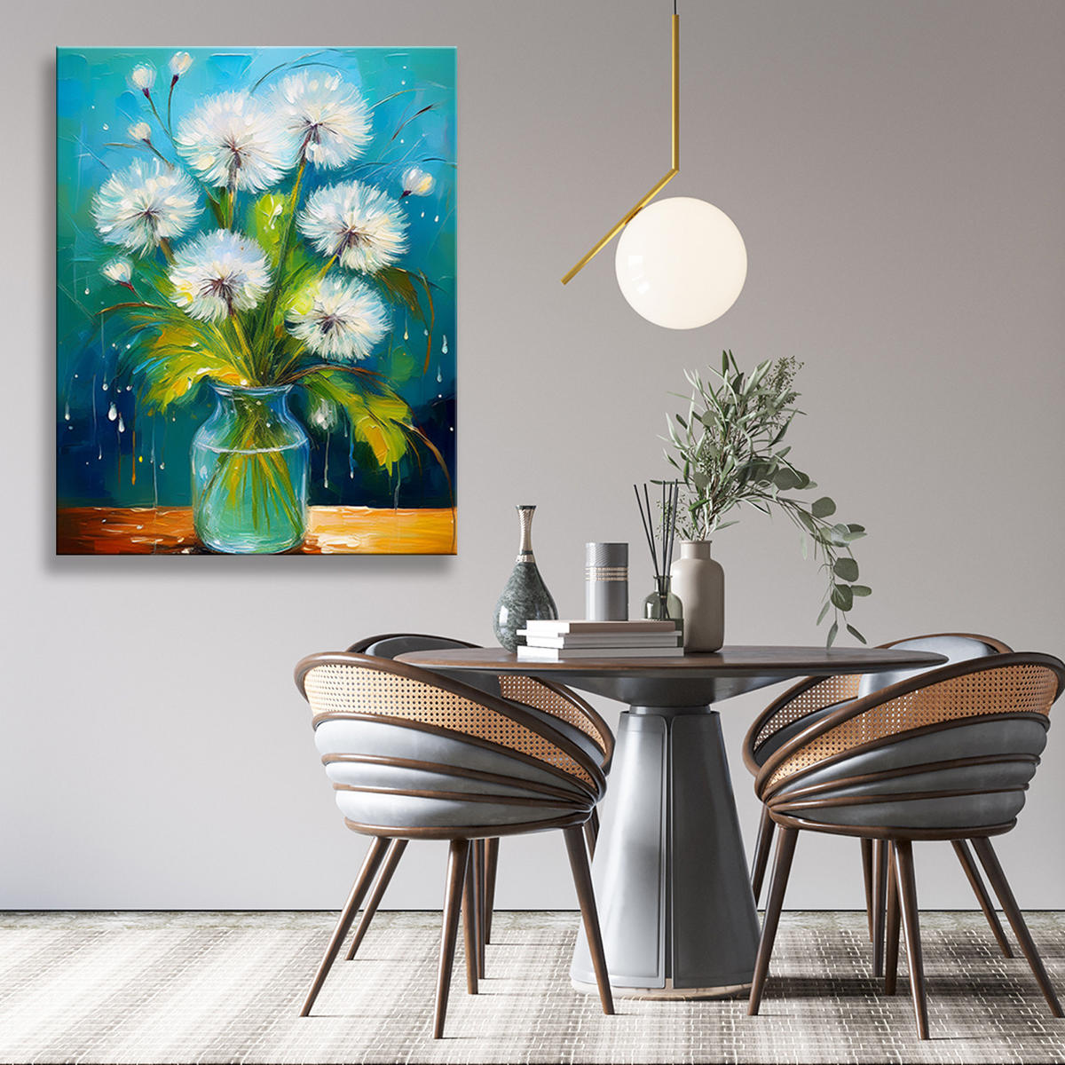 WANDBILD blowfish blumen in einer vase türkis - Blau, Textil (40/60cm) - Feeby