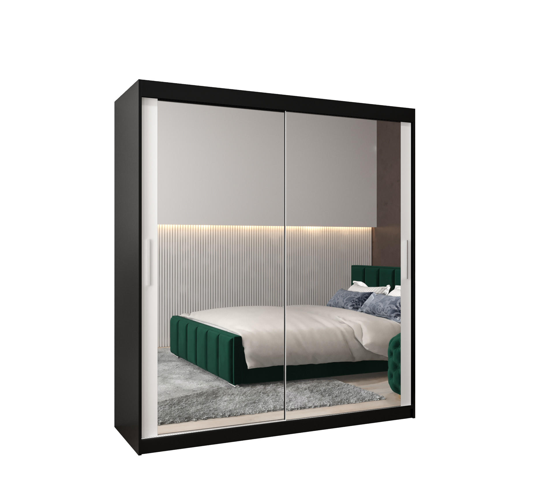 SCHWEBETÜRENSCHRANK 200/180/62 2-türig - Silberfarben/Schwarz, Holz/Kunststoff (180/200/62cm) - Abiks Möbel