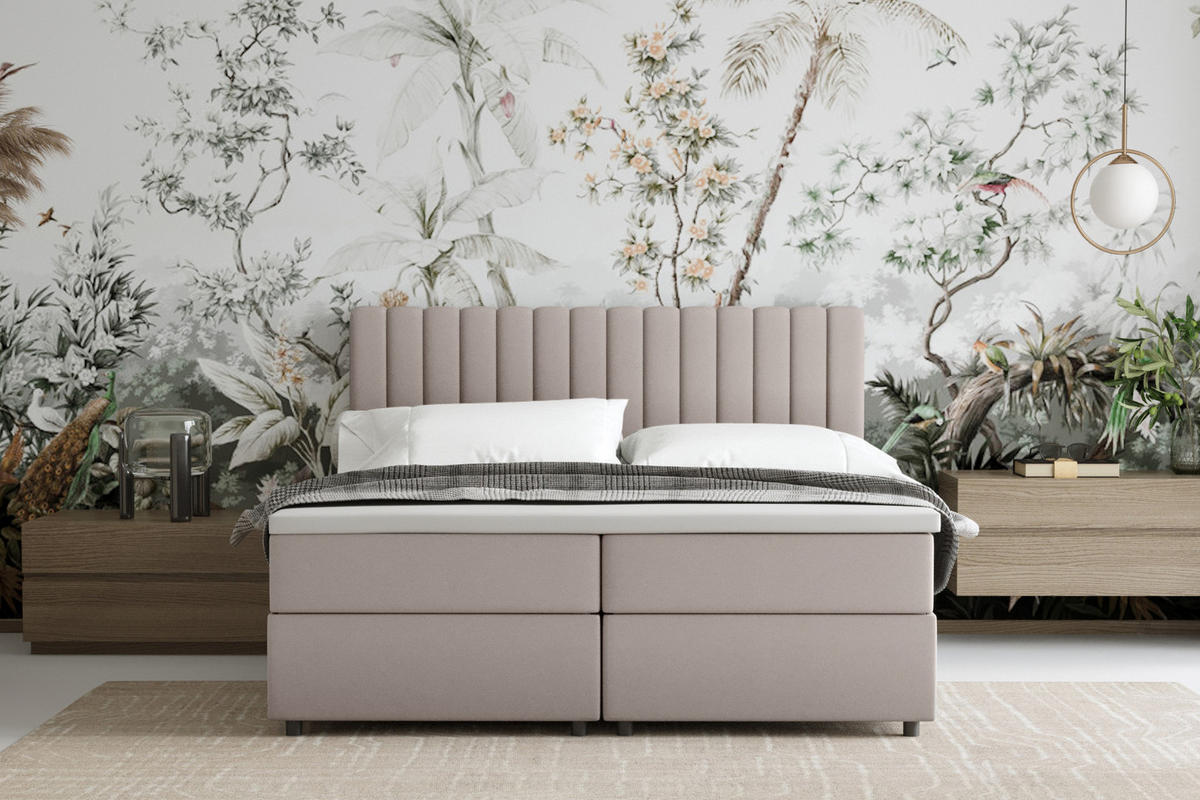 BOXBETT Everest beige 160 x 200 cm Doppelbett mit hochwertiger Bonell-Matratze und Topper - Cappuccino, Holz (160/200cm) - Panda Möbel