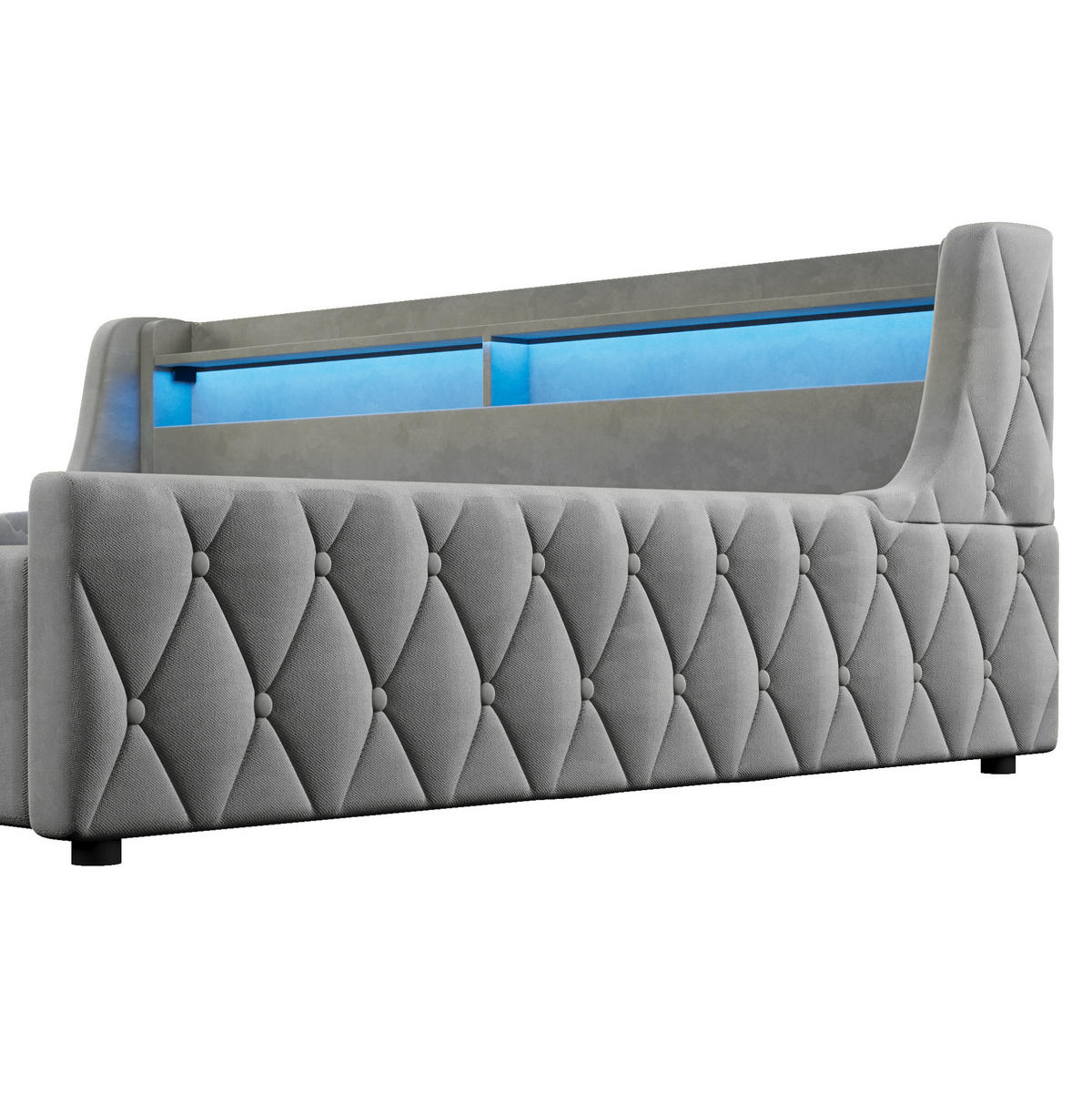 POLSTERBETT 140x200 cm in Grau mit LED-Kopfteil und hydraulischem Bettkasten - Grau, Textil (140/200cm) - IVMEU