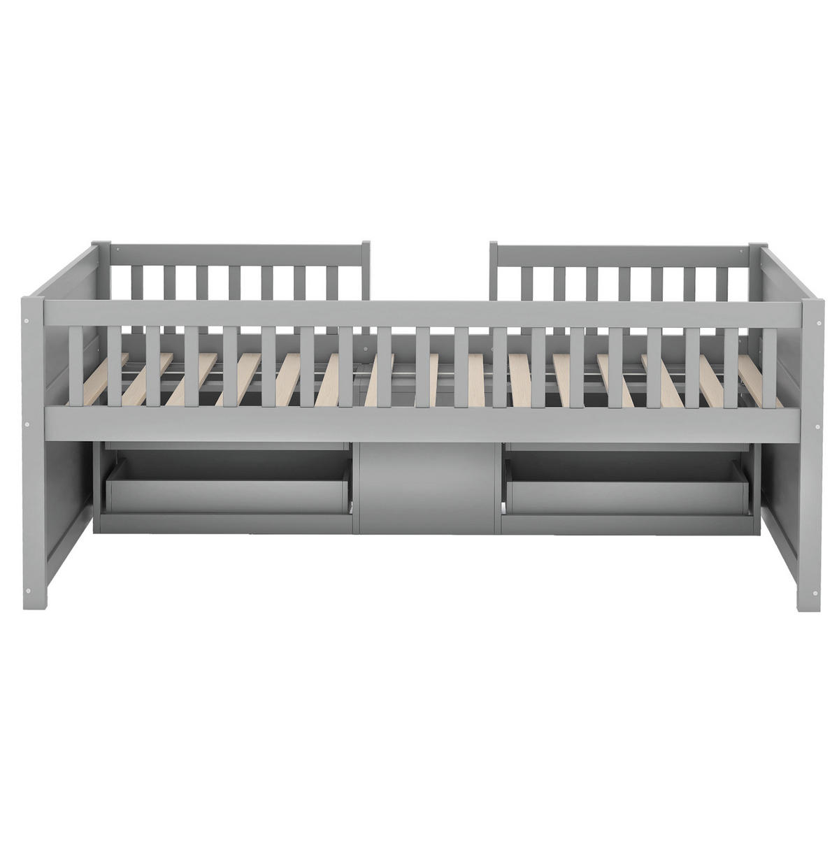 KINDERBETT Kindereinzelbetten 90/200 cm mit 4 Schubladen, Leiter und Sicherheitsgeländer aus Kiefer und MDF, Grau - Grau, Holzwerkstoff (90/200cm) - Redom