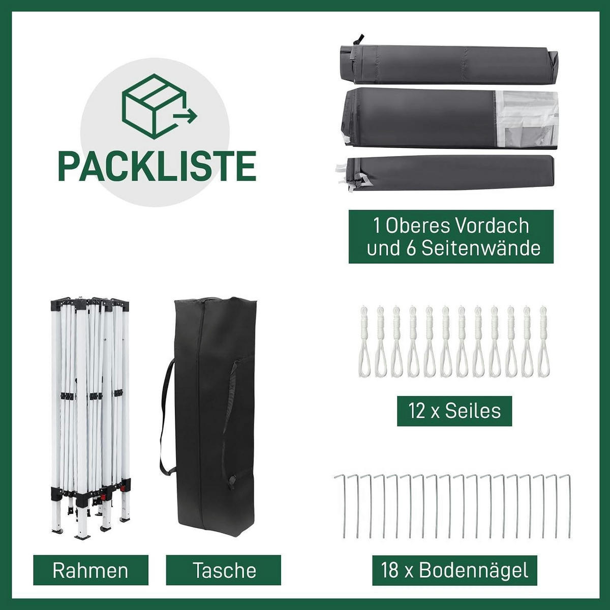 FALTPAVILLON 3x6m Dunkelgrau Wasserdicht UV-Schutz 50+ Metall - Anthrazit, Metall (300/268/600cm)