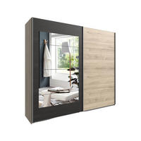 SCHWEBETÜRENSCHRANK 2-türig B225/H208/T65 cm in Eichen-Dekor mit Absetzungen in grauer Stahl-Optik / 22002 - Eichefarben/Alufarben, Holzwerkstoff/Metall (225/208/65cm) - luma-home