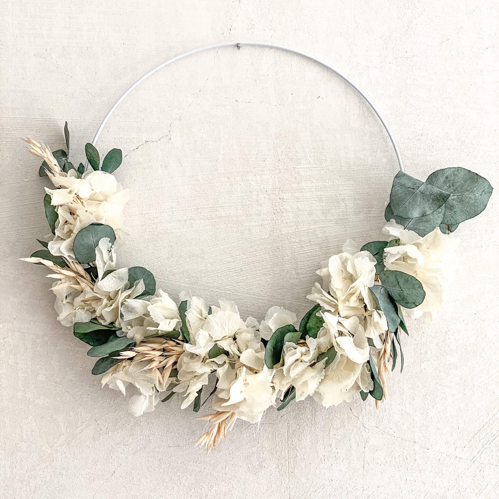 TROCKENBLUMEN kranz Hortensie, Eukalyptus, Hafer - Beige, Naturmaterialien (5cm) - Lykke & You