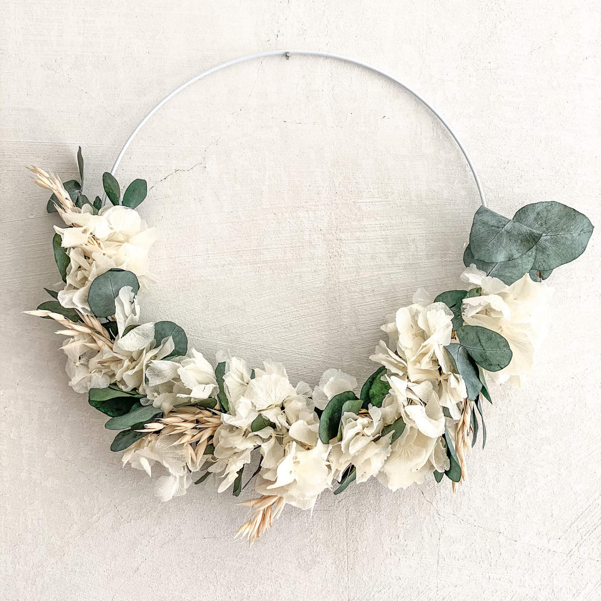 TROCKENBLUMEN kranz Hortensie, Eukalyptus, Hafer - Beige, Naturmaterialien (5cm) - Lykke & You