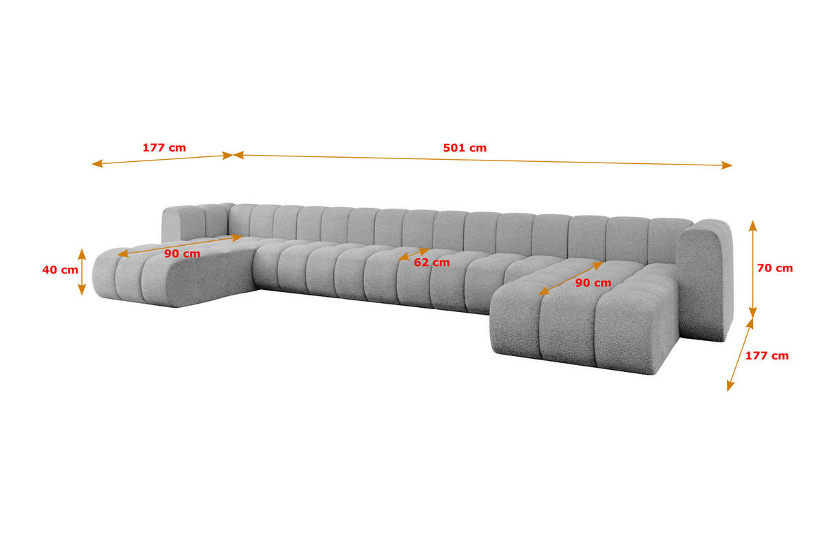 WOHNLANDSCHAFT modulares Sofa Joren-U3 - 501x177x70 cm Hellgrau - Hellgrau, Holzwerkstoff/Textil (501/70/177cm) - ALTDECOR