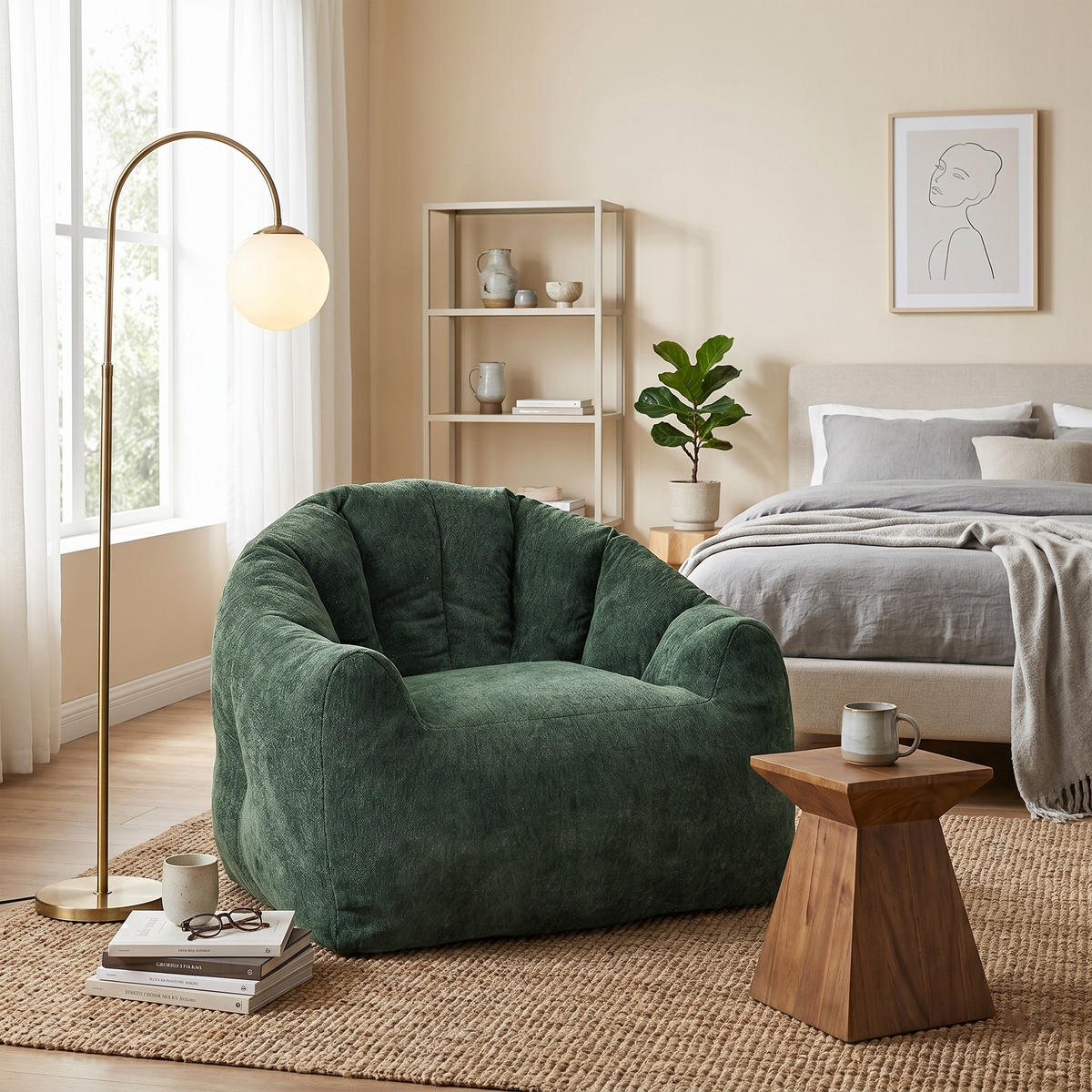 FÅTÖLJ i Flanell med ergonomisk björntass-form - Grön, Textil (86.3/64.7/99cm) - Urban Meuble