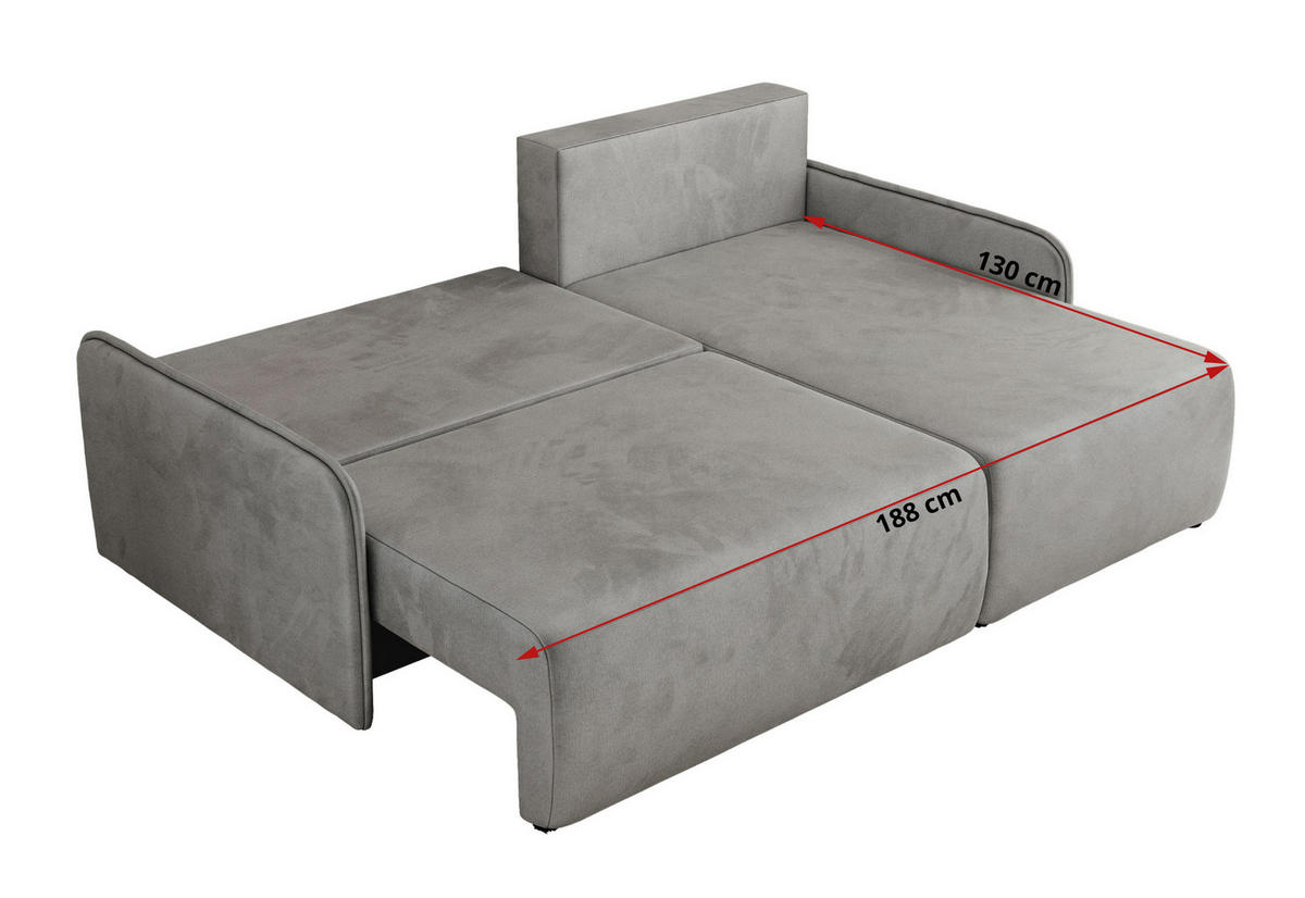 ECKSCHLAFSOFA ARPA L Hellgrau Velvet - links - Hellgrau/Schwarz, Kunststoff/Textil (198/150cm) - MKS