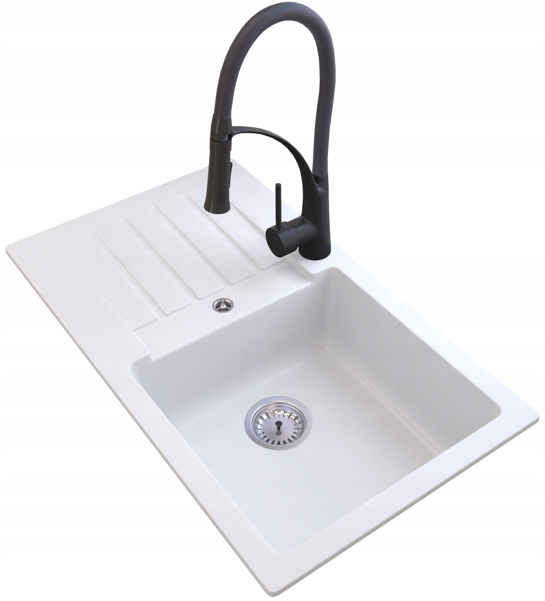 GRANITSPÜLE Trix mit Batterie Siphon - Weiß, Kunststoff/Stein (16/44/76cm) - Granitan