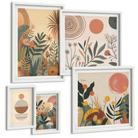 BILDER SET 5er Set - 50x50 cm & 20x30 cm & 40x60 cm Weißer Rahmen - Zitronenzweige mit blauen Blättern - Weiß, Kunststoff (40/60cm) - TULUP