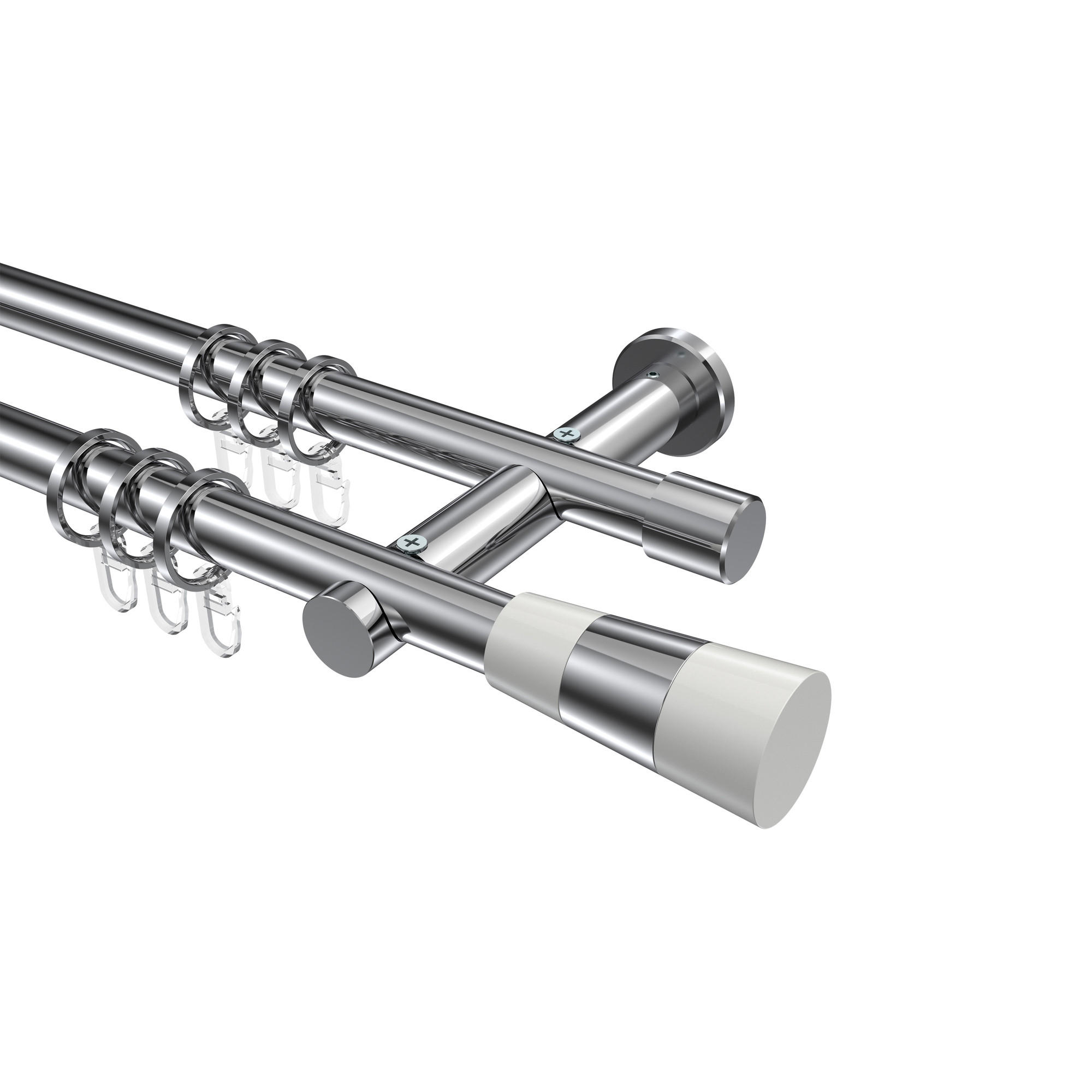 GARDINENSTANGEN-SET Platon Tanara 140 cm, 2-läufig, 20 mm Ø Chrom - Chromfarben/Weiß, Metall (140cm) - INTERDECO
