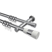 GARDINENSTANGEN-SET Platon Tanara 260 cm (geteilt in 2 x 130 cm), 2-läufig, 20 mm Ø Chrom - Chromfarben/Weiß, Metall (260cm) - INTERDECO