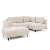 ECKSOFA inkl. Hocker Cardea mit Schlaffunktion in Bubble-Optik aus weichem Hellbeige Strukturstoff und hohem Sitzkomfort - Ottomane rechts - Beige/Schwarz, Holz/Textil (230/170cm) - S-Style Möbel