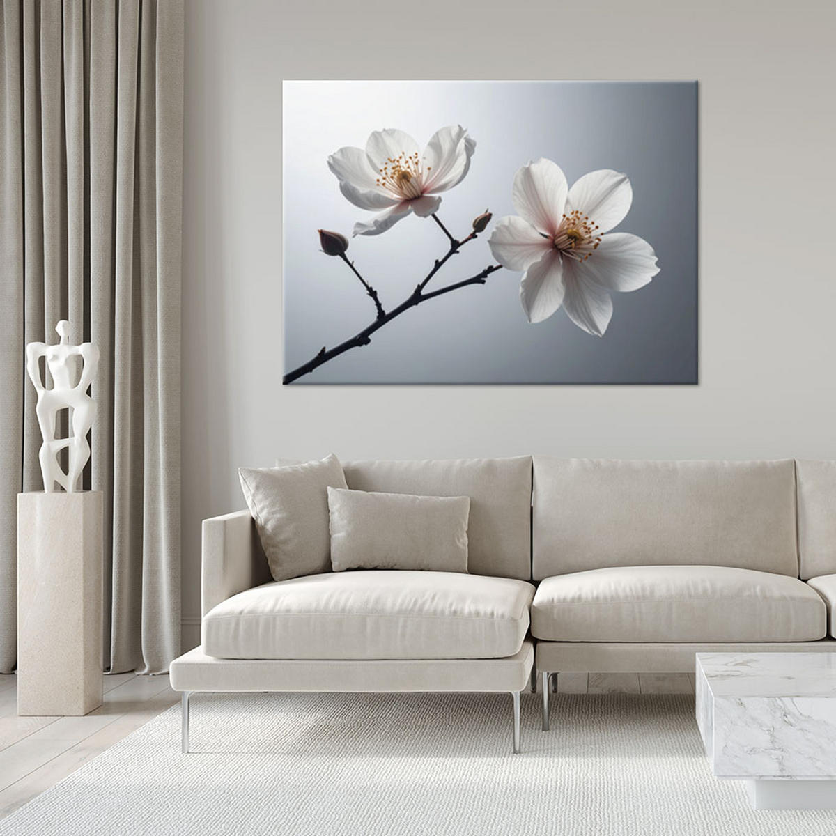 LEINWANDBILDER, Weiße Magnolien auf einem Zweig in einem eleganten Design - Weiß, Textil (120/80cm) - Feeby
