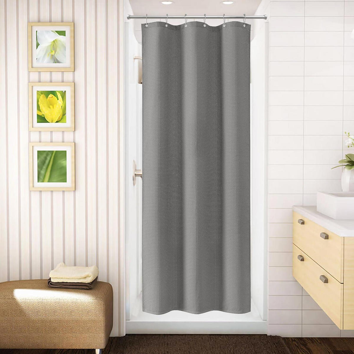DUSCHVORHANG Waffel Dunkelgrau 92 x 182 cm - Anthrazit, Textil (92/182cm)