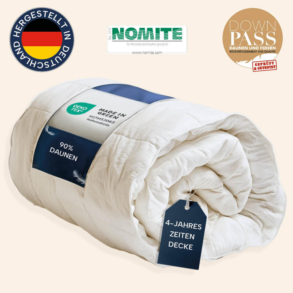 DAUNENDECKE 200x200 Normal, PREMIUM Ganzjahresdecke 90% Daune - Weiß, Textil (200/200cm) - casimum