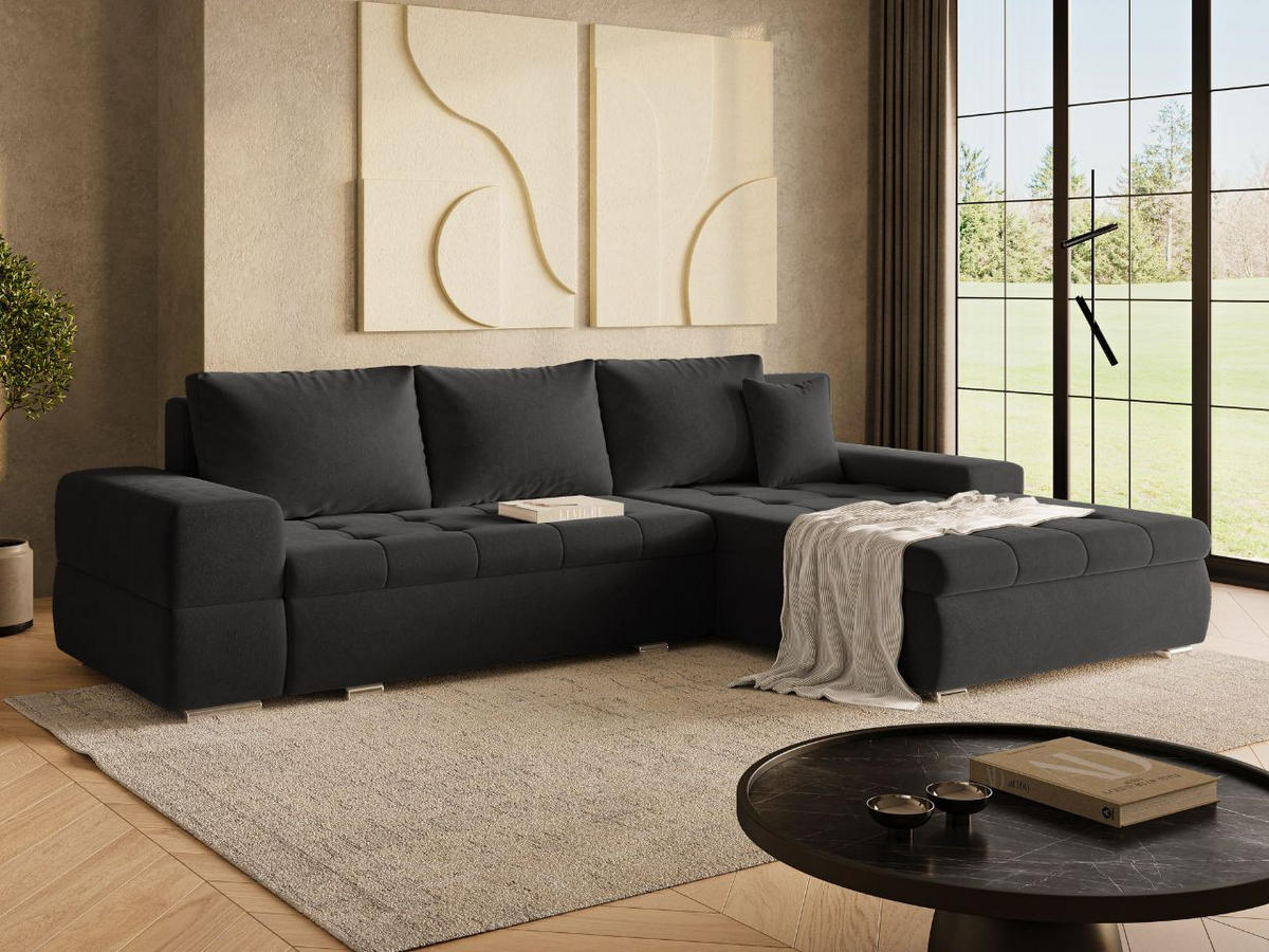 ECKSOFA Sonia Schwarz - Silberfarben/Schwarz, Holz/Textil (310/210cm) - Graingold