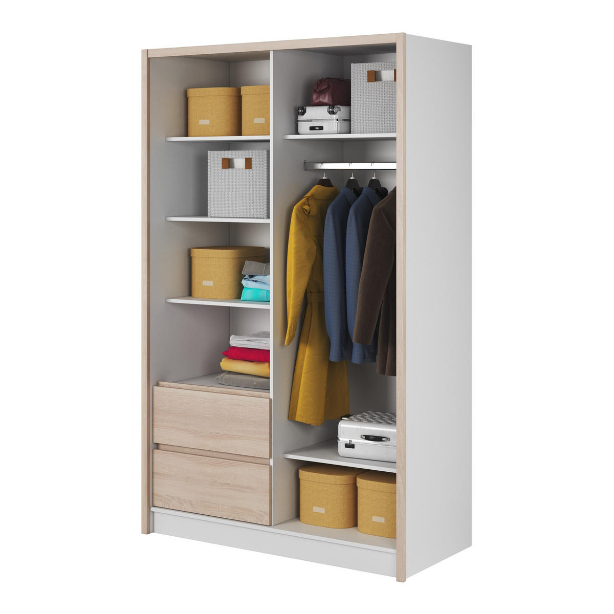 SCHWEBETÜRENSCHRANK SABRINA 134/214/62 cm 3-türig mit Spiegel Weiß - Weiß/Sonoma Eiche, Holzwerkstoff (134/214/62cm) - MASSENO