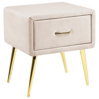 NACHTTISCH Samtstoff beige/gold 1 Schublade 38/46/49 cm Flayat - Beige/Roségold, Textil (46/49/38cm) - Beliani