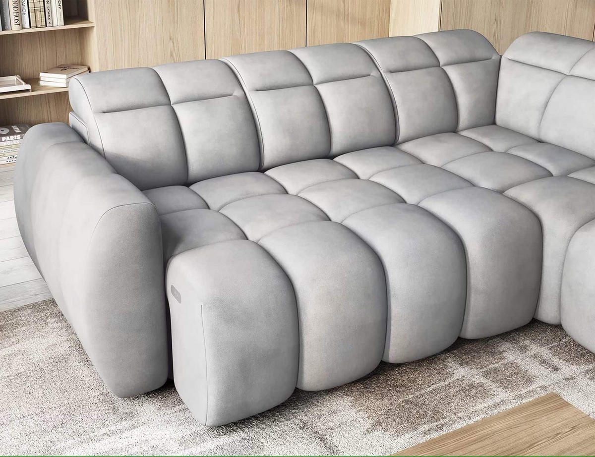 ECKSOFA mit elektrischem Sitzvorschub, Bettkasten und verstellbare Kopflehnen - Grau, Naturmaterialien/Textil (208/258cm) - Eltap
