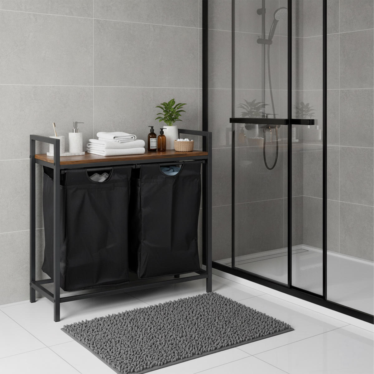 WÄSCHESAMMLER - Schwarz, Holzwerkstoff/Textil (73/72/33cm) - Relaxdays