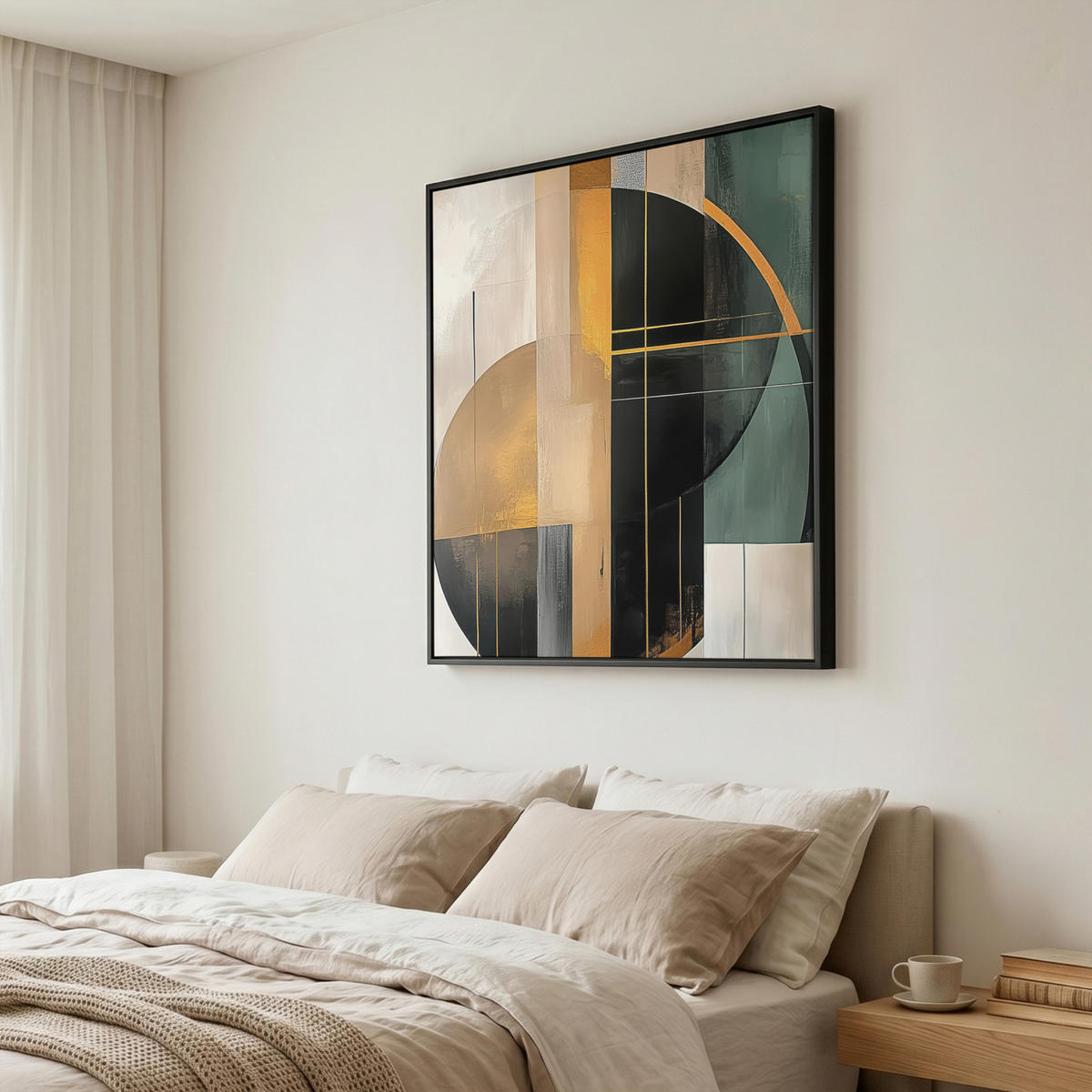 LEINWAND Bilder mit Rahmen - Abstrakt - Gold - Bronze - Grün - Formen - Modern - 90x90 - Multicolor, Textil (90/90cm) - MuchoWow