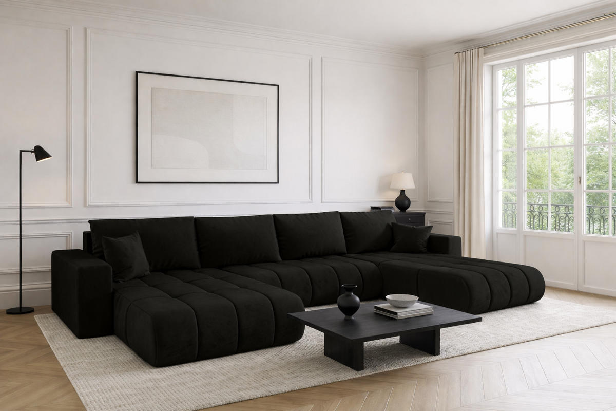 ECKSOFA mit schlaffunktion und bettkasten MILO U PREMIUM, stoff MONOLITH, Dunkelgrau - Dunkelgrau, Holz (384/190cm) - Kaiser Möbel