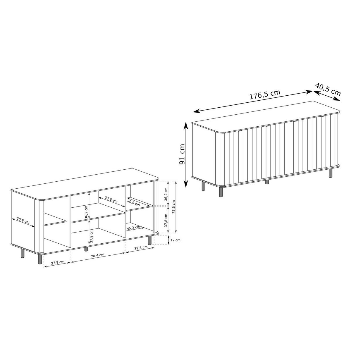 KOMMODE Novado NO-2 176,5 x 91 x 40,5 cm Greige - Greige, Holzwerkstoff/Metall (176.5/91/40.5cm) - Koseto