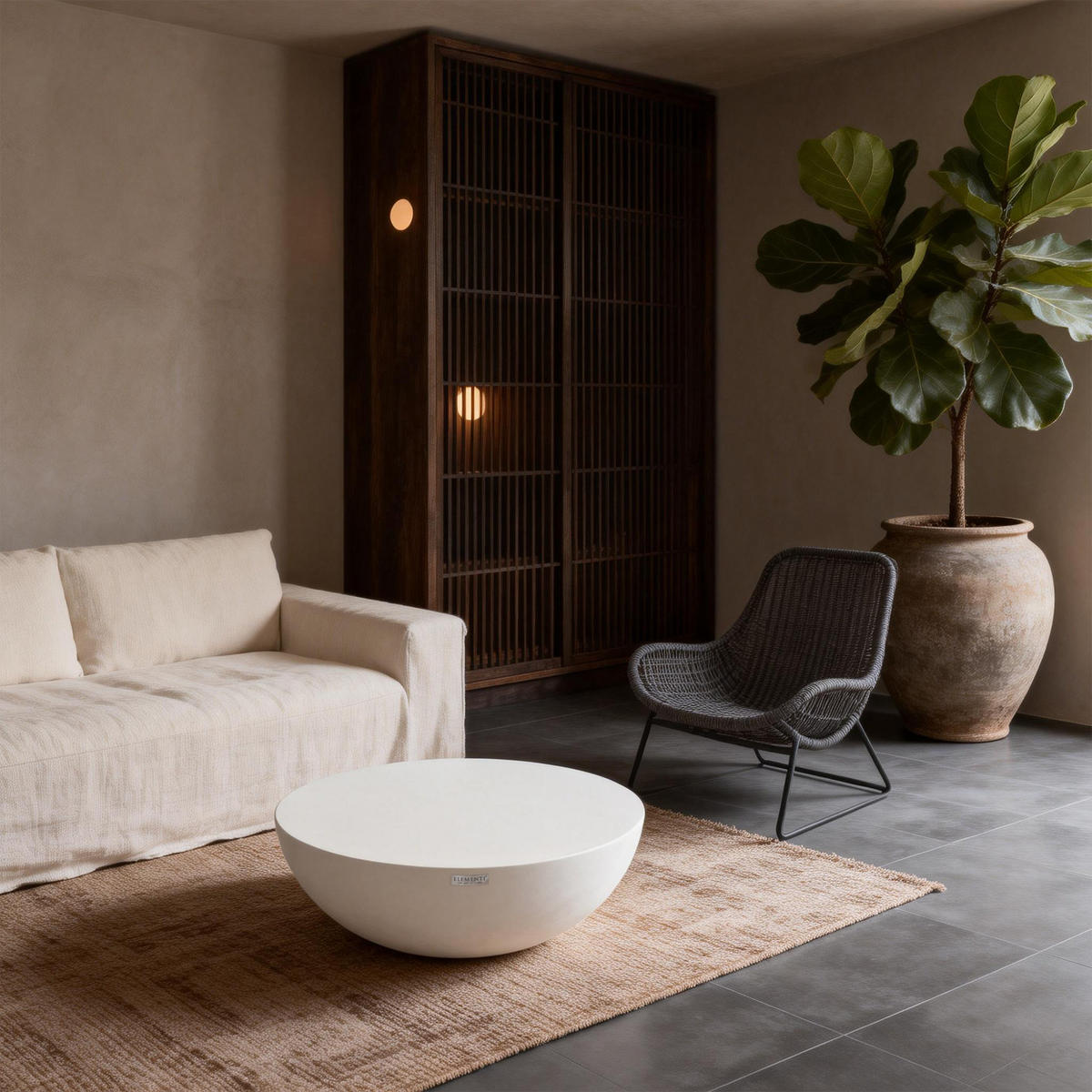COUCHTISCH CHRONOS aus Beton Groß 107 x 107 x 39.5 cm - Creme, Naturmaterialien (107/107/39.5cm) - Elementi