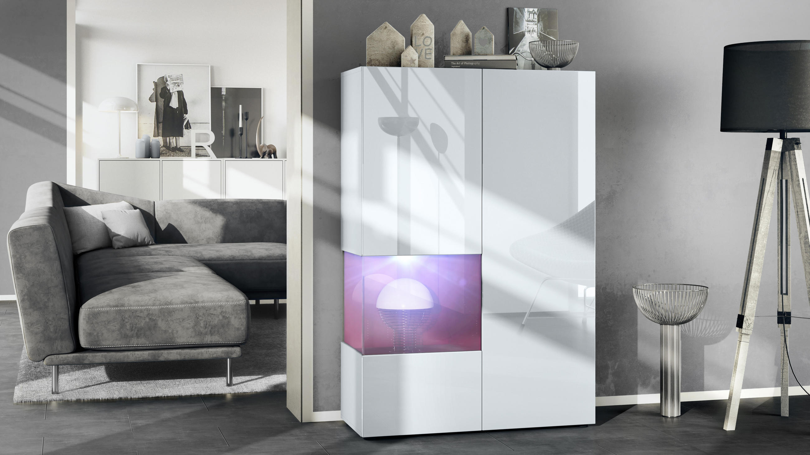 VITRINE Morena Einsatz in Bordeaux Hochglanz - Bordeaux, Holzwerkstoff (91.5/136.5/37cm) - Vladon