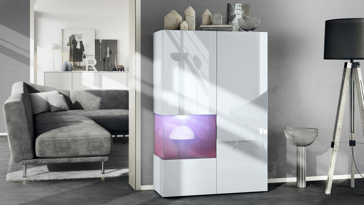 VITRINE Morena Einsatz in Bordeaux Hochglanz - Bordeaux, Holzwerkstoff (91.5/136.5/37cm) - Vladon