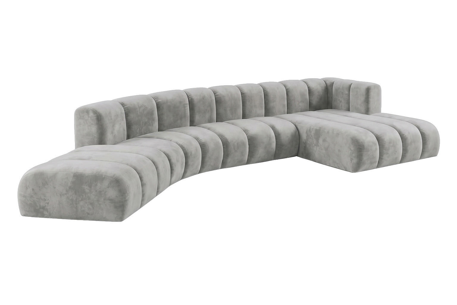 ECKSOFA Modulares In L-Form, Velvet-Stoff Riviera, Grau, Rechts, GRAND Round - Grau, Holz (445/179cm) - Kaiser Möbel
