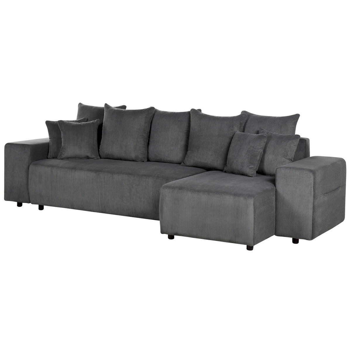 3-SITZER-ECKSOFA Cord dunkelgrau rechtsseitig mit Schlaffunktion Stauraum Luspa - Schwarz/Grau, Textil (294/130cm) - Beliani