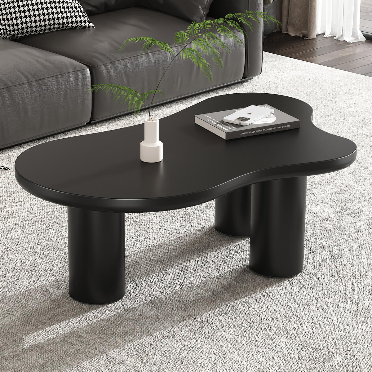 COUCHTISCH Wolkenform 107/66/40,5 cm Schwarz aus MDF mit PVC-Beinen - Schwarz, Holzwerkstoff (107/66/40.5cm) - OKWISH