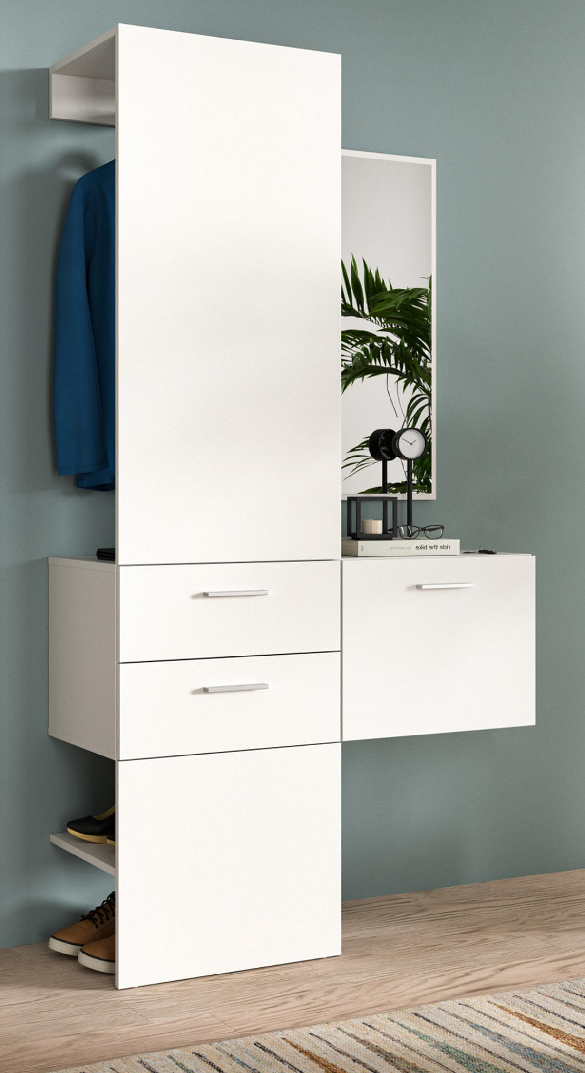 GARDEROBE Set weiß 104 cm, Komplettset 3-teilig mit Spiegel - Silberfarben/Weiß, Glas/Holzwerkstoff (104/190/36cm) - Inn.Furn