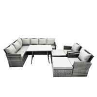SITZGRUPPE mit Ecksofa,große Fußhocker,Stuhl Polyrattan Dunkelgrau 11-Sitzer - Dunkelgrau/Grau, Glas/Kunststoff - Fimous