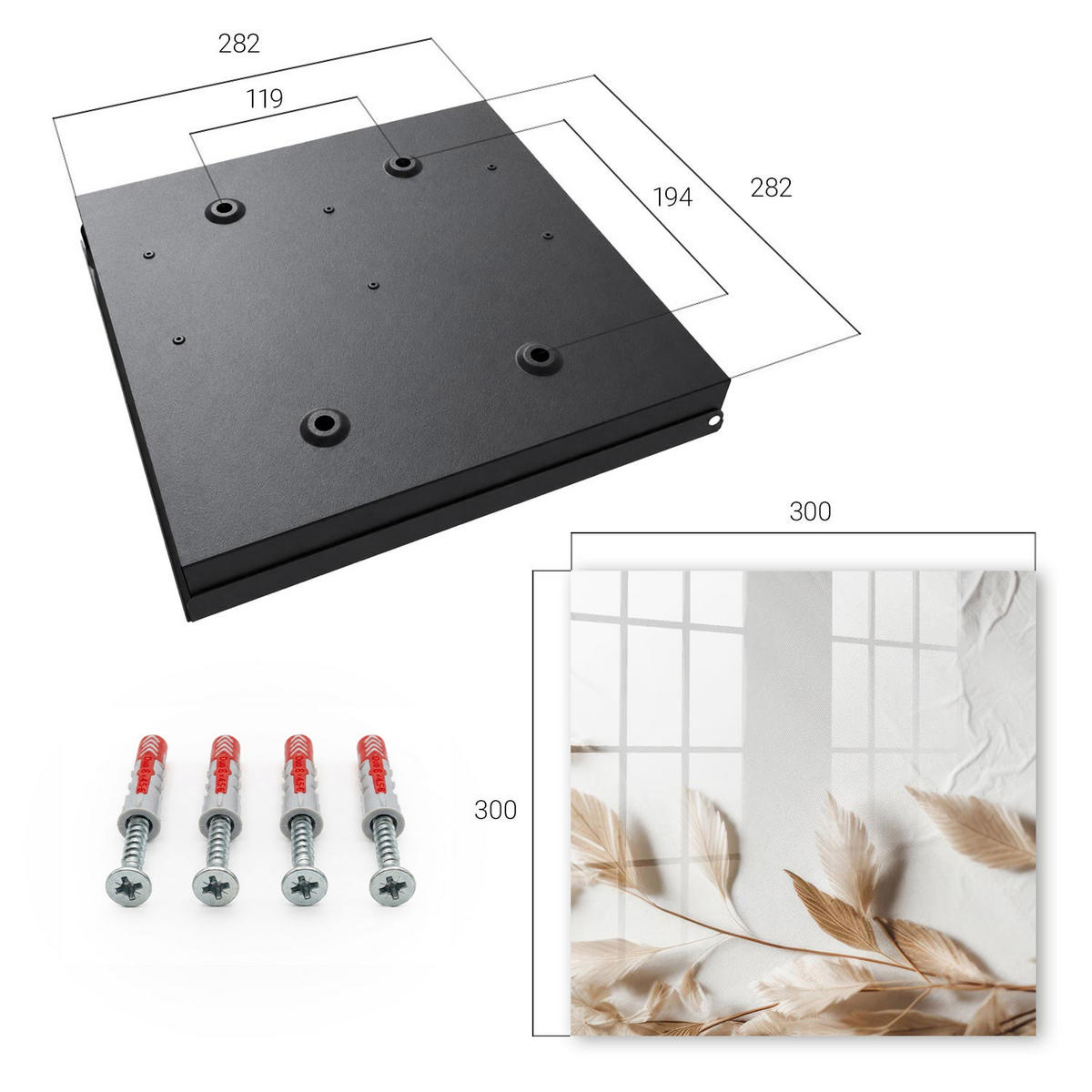 SCHLÜSSELBOX Schwarz 30x30 cm- Türöffnung nach rechts - Subtile Natur - Beige, Metall (30/30/5cm) - TULUP