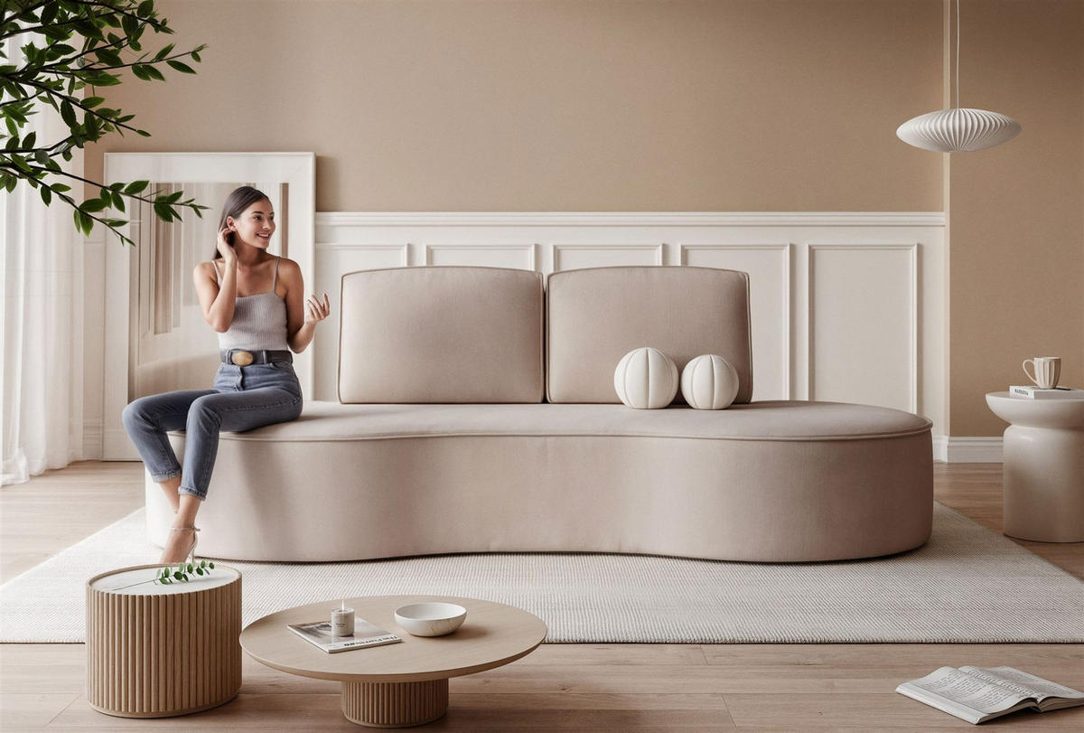 SOFA 3-sitzer Arlet In Stoff Riviera - Beige, Holzwerkstoff/Textil (234/88/101cm) - Fun Möbel