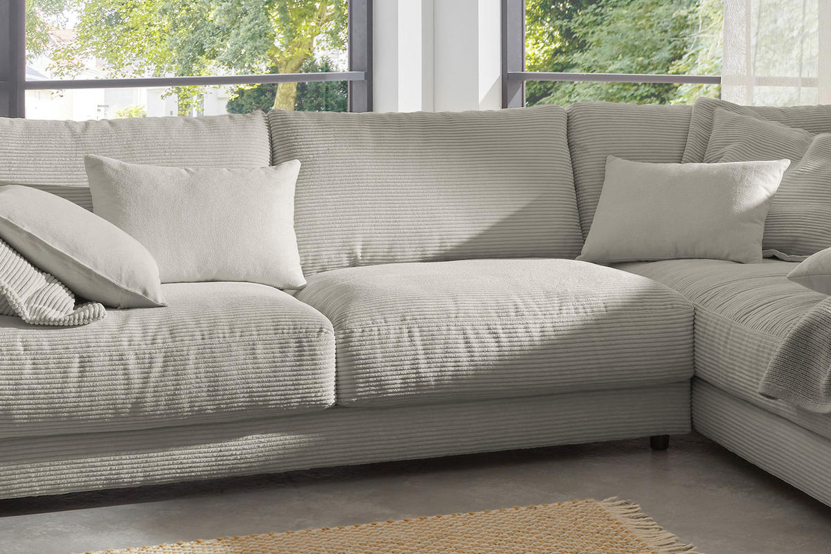 ECKSOFA MADELINE Granit Cord - Schwarz/Grau, Kunststoff/Textil (325/224cm) - KAWOLA
