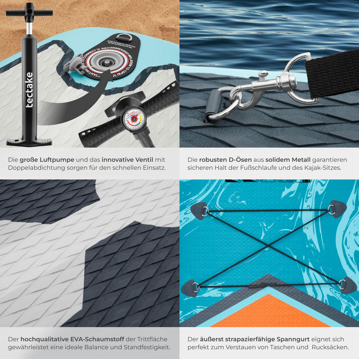 STAND UP PADDLE BOARD Palagios, Belastbarkeit 200 kg, inklusive Kajak-Sitz, türkis/orange - Türkis, Kunststoff (320/84/0.4cm) - tectake
