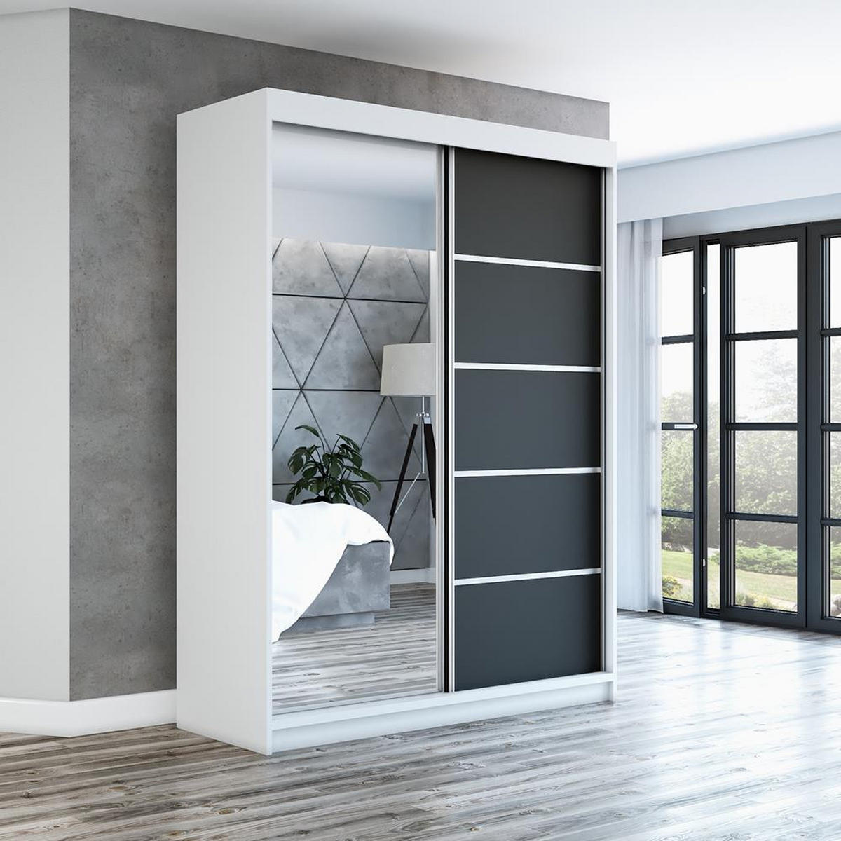 SCHWEBETÜRENSCHRANK 120 CM GAP Farbe: Weiß / schwarz - Schwarz/Weiß, Holzwerkstoff (120/215/59.5cm) - A&J MöbelLand