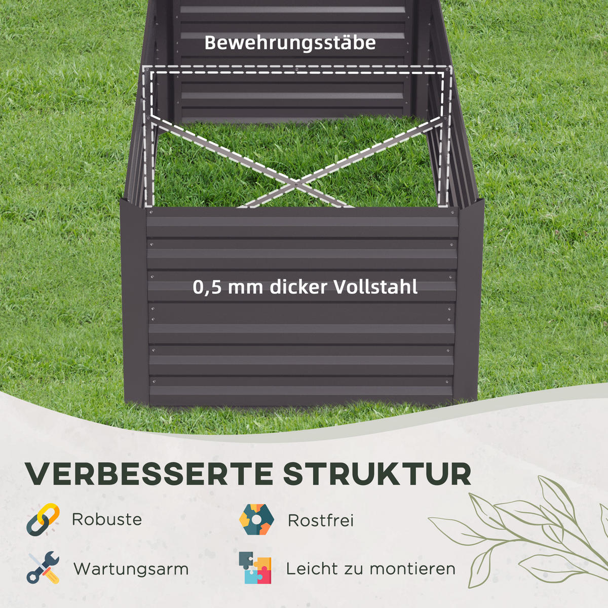 HOCHBEET aus Stahl - Dunkelgrau, Metall (90/59/180cm) - Outsunny