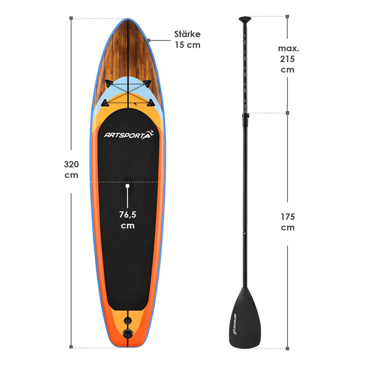 STAND UP Paddle Board Beach Rocker aufblasbar mit Tasche & Zubehör - Orange, Kunststoff (320/76.5/15cm) - Artsport
