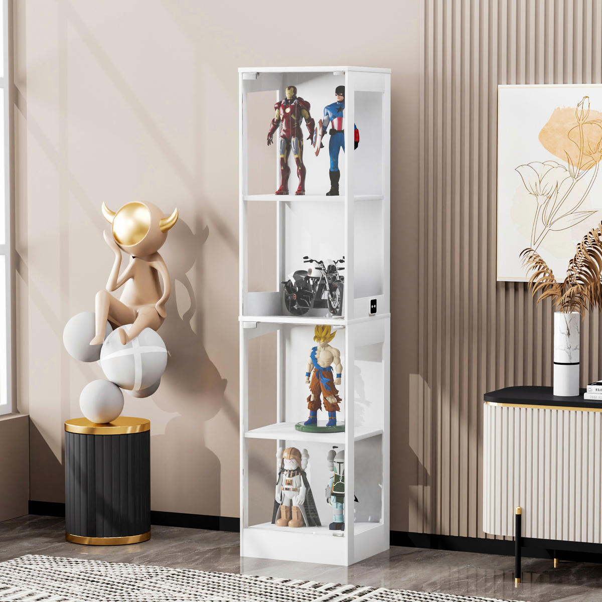 VITRINE 40/35/165 cm weiß aus MDF und Glas mit LED-Beleuchtung - Weiß, Holzwerkstoff (40/165/35cm) - OKWISH