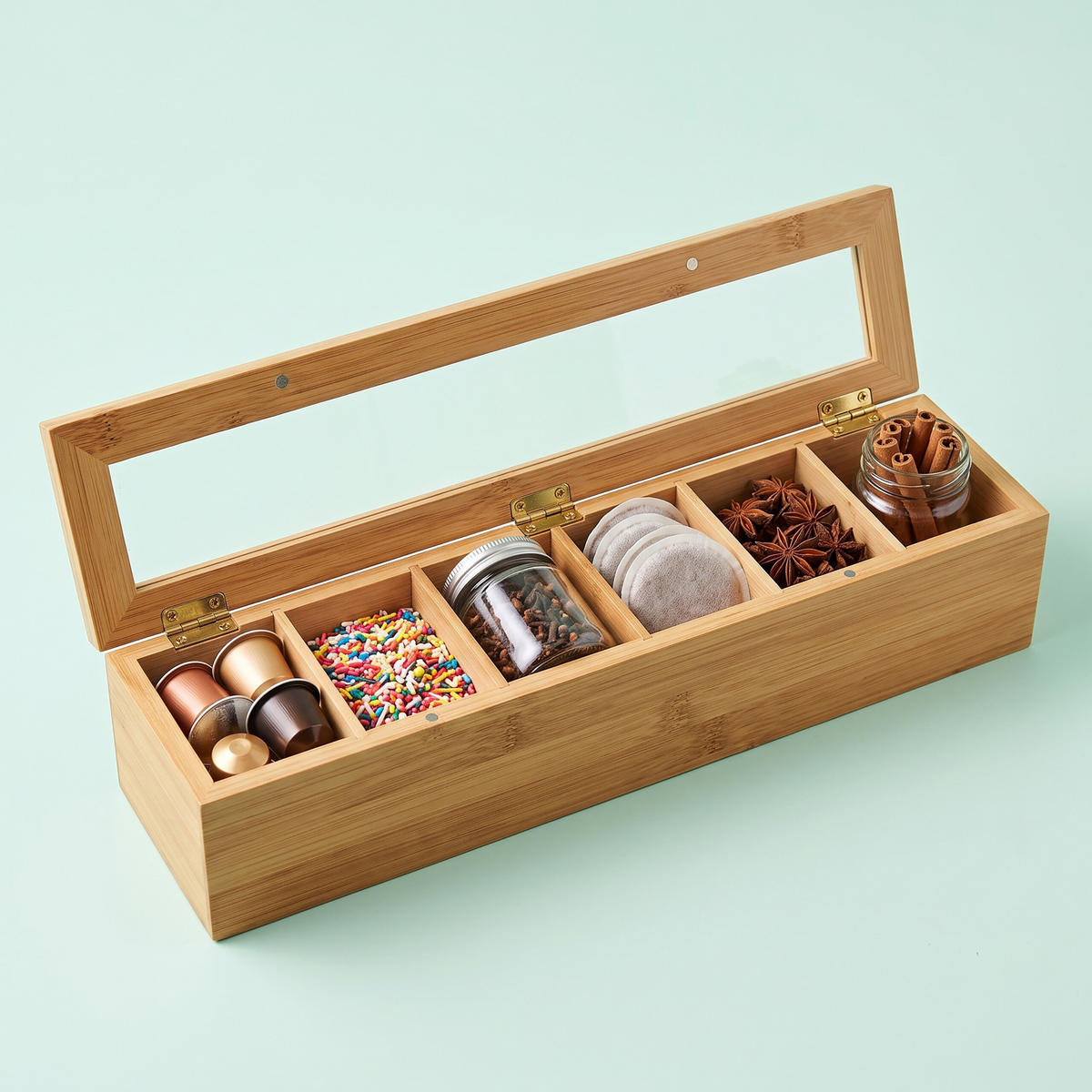 TEEBOX - Hellbraun, Holz/Kunststoff (44/9/9cm) - Relaxdays