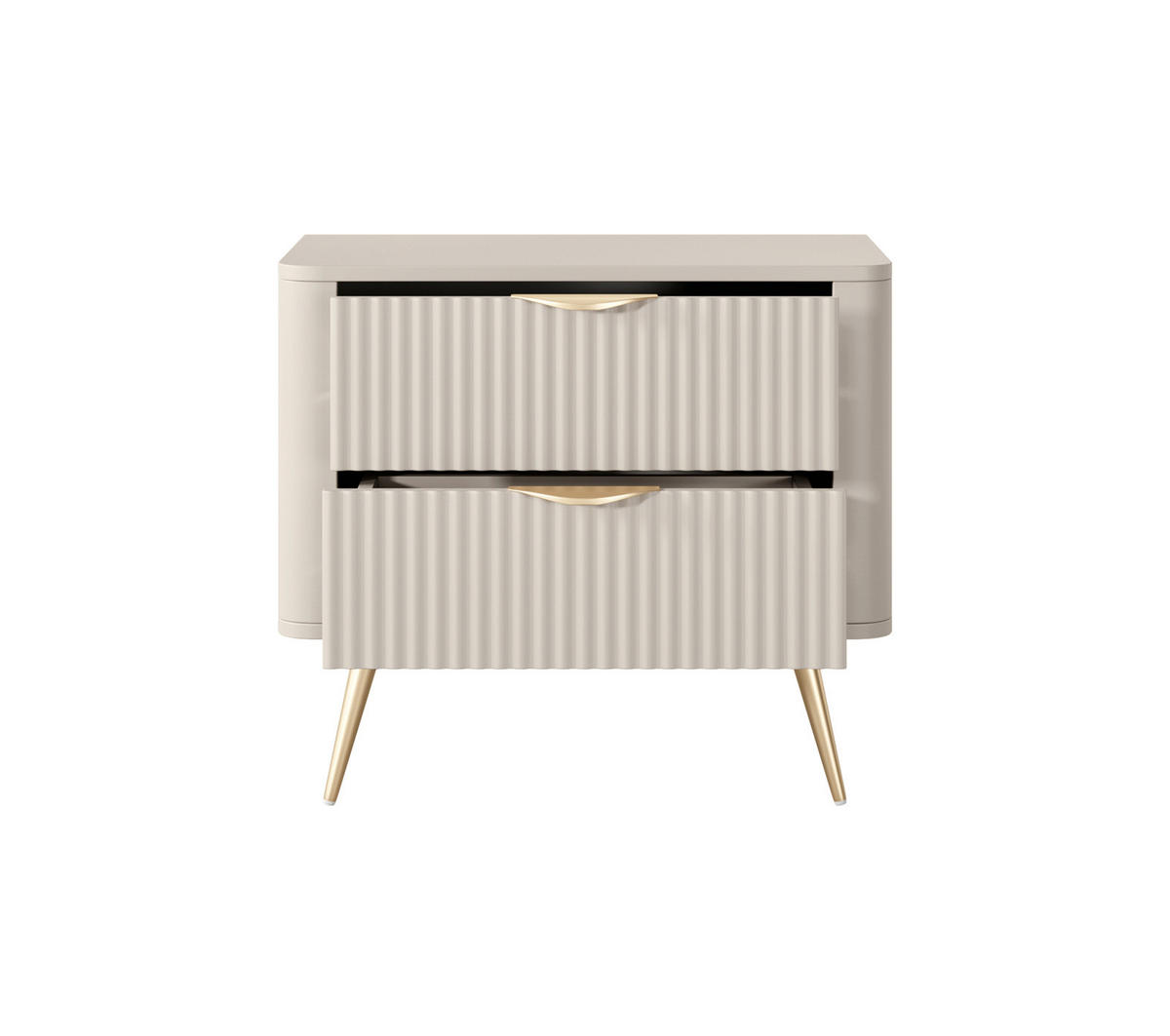 NACHTKONSOLE Flore Beige / Gold - 48 cm - mit 2 geriffelten Schubladen - Beige/Gelb, Holz/Holzwerkstoff (63/55/38cm) - Ravio