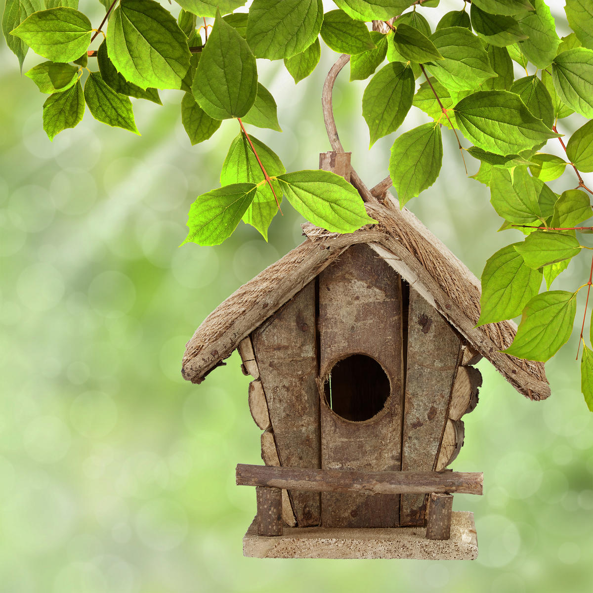 VOGELHAUS Deko - Braun, Holz/Textil (20.5/28.5/17.5cm) - Relaxdays