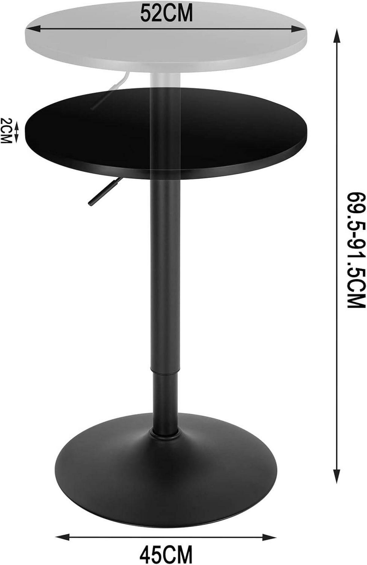BARTISCH, höhenverstellbarer Tisch 70-91 cm, 52x52x91cm - Schwarz, Holzwerkstoff/Metall (52/52/91cm) - Woltu