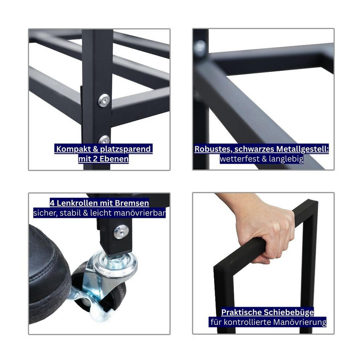 KAMINHOLZREGAL Phoenix innen & außen mit Rollen 82x44x28cm Schwarz - Schwarz, Metall (44/82/28cm) - PROREGAL