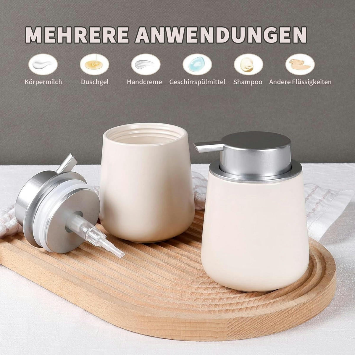 SEIFENSPENDER Beige-silber 350 ml - Beige, Keramik (9/12/9cm)